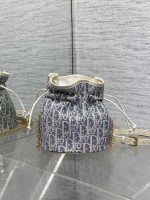 Miss Caro Raffia Series Bucket Bag with Drawstring and Chain - Image 4