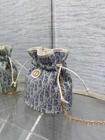 Miss Caro Raffia Series Bucket Bag with Drawstring and Chain - Image 6
