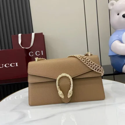UbestLuxury Gucci 土黄色皮革双虎头锁扣翻盖包 28cm main product photo SKU GU25636