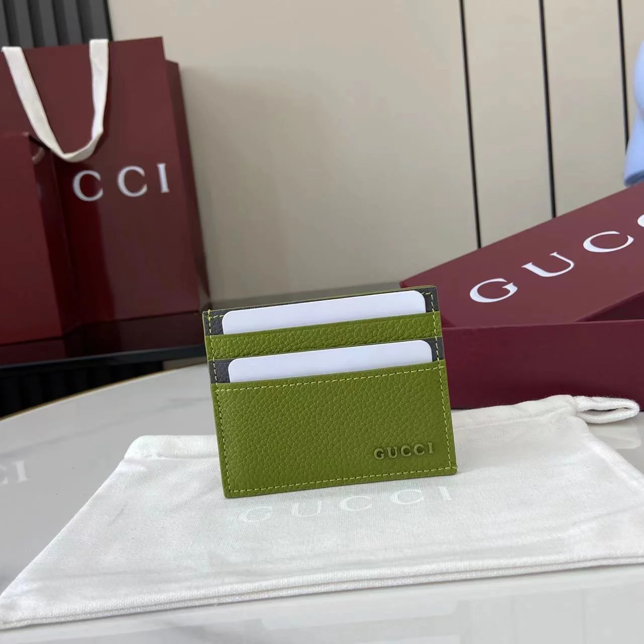 1-1932 UbestLuxury Gucci Gucci Card Case Green and Gray Calfskin Leather main product photo SKU GU25712