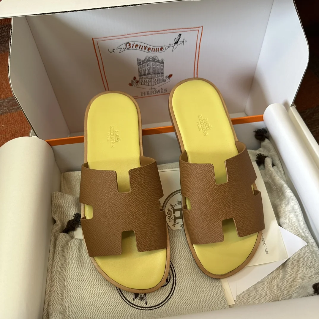 1-3019 UbestLuxury Hermes Men’s H-Style Slippers with Australian Lamb Wool main product photo SKU PP-0338