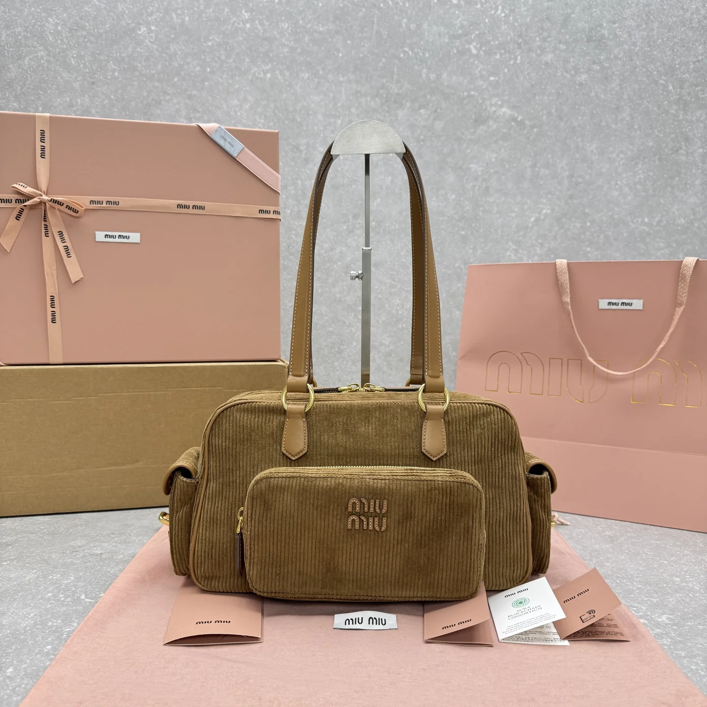 1-3386 Miu Miu Corduroy Motorcycle Bag - Image 1