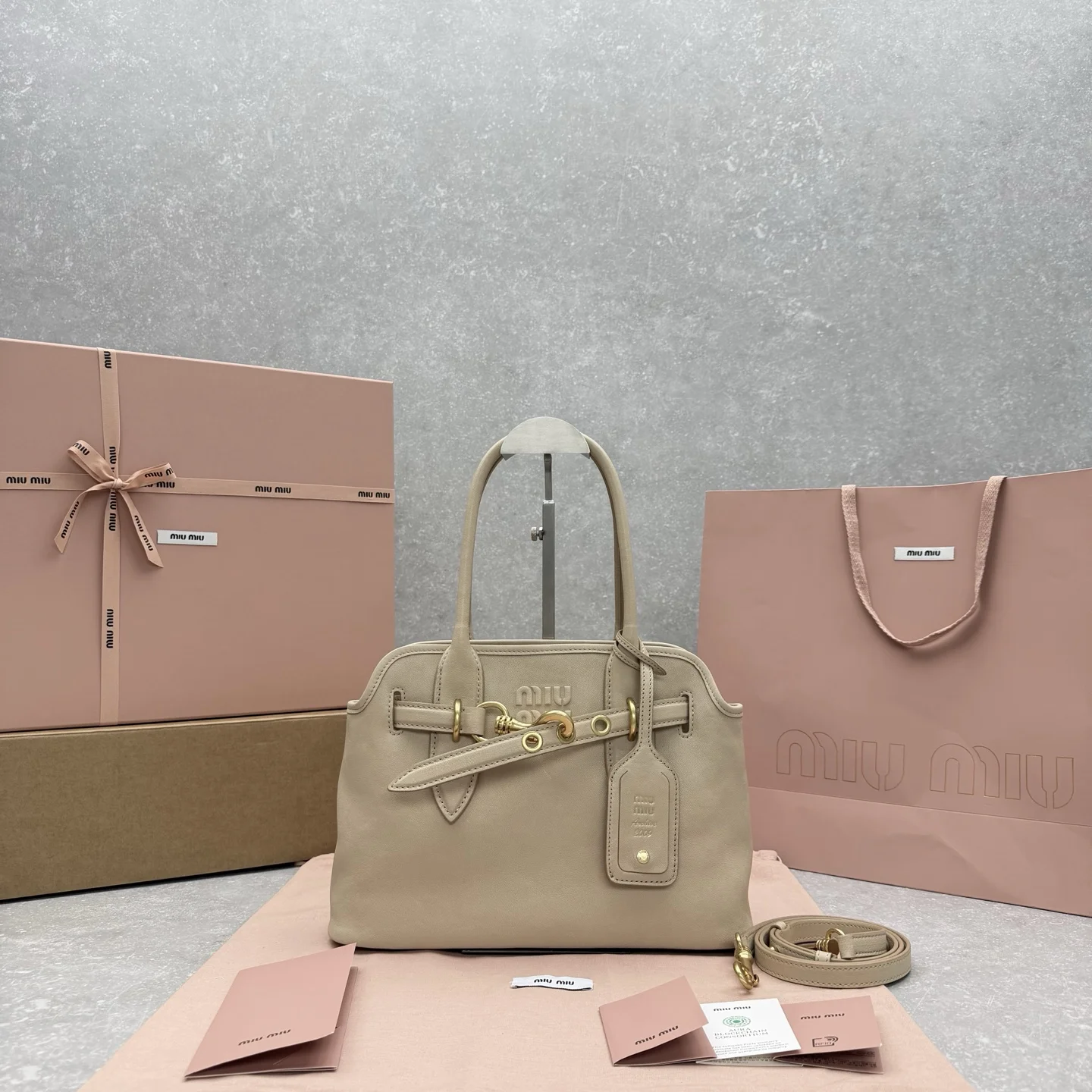 1-3411 MiuMiu Aventure Shell Bag Mini Apricot - Image 1