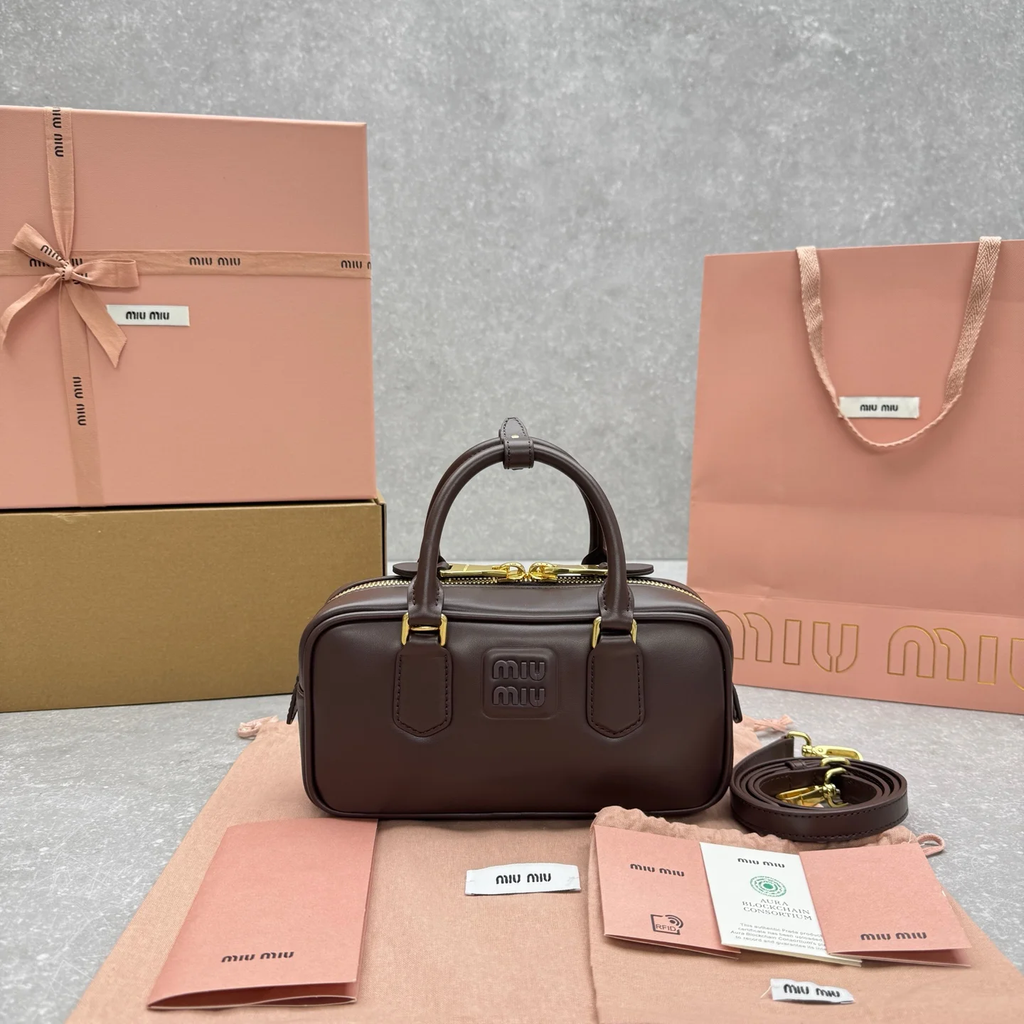 1-3435 MIUMIU SS23 Bowling Bag - Small/Chocolate - Image 1