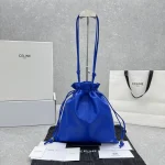 CELINE CRYSTAL Drawstring Cloud Bag in Blue Lambskin Leather