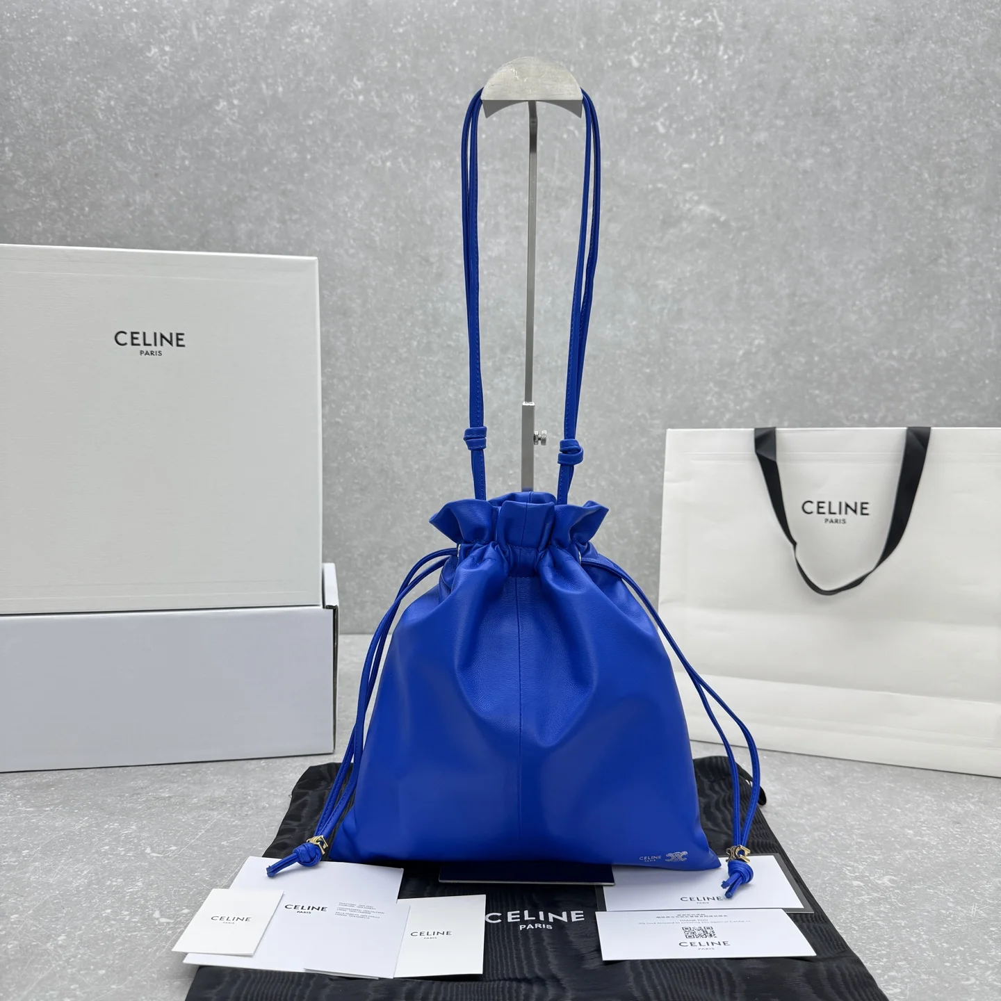 1-3502 CELINE CRYSTAL Drawstring Cloud Bag in Blue Lambskin Leather - Image 1