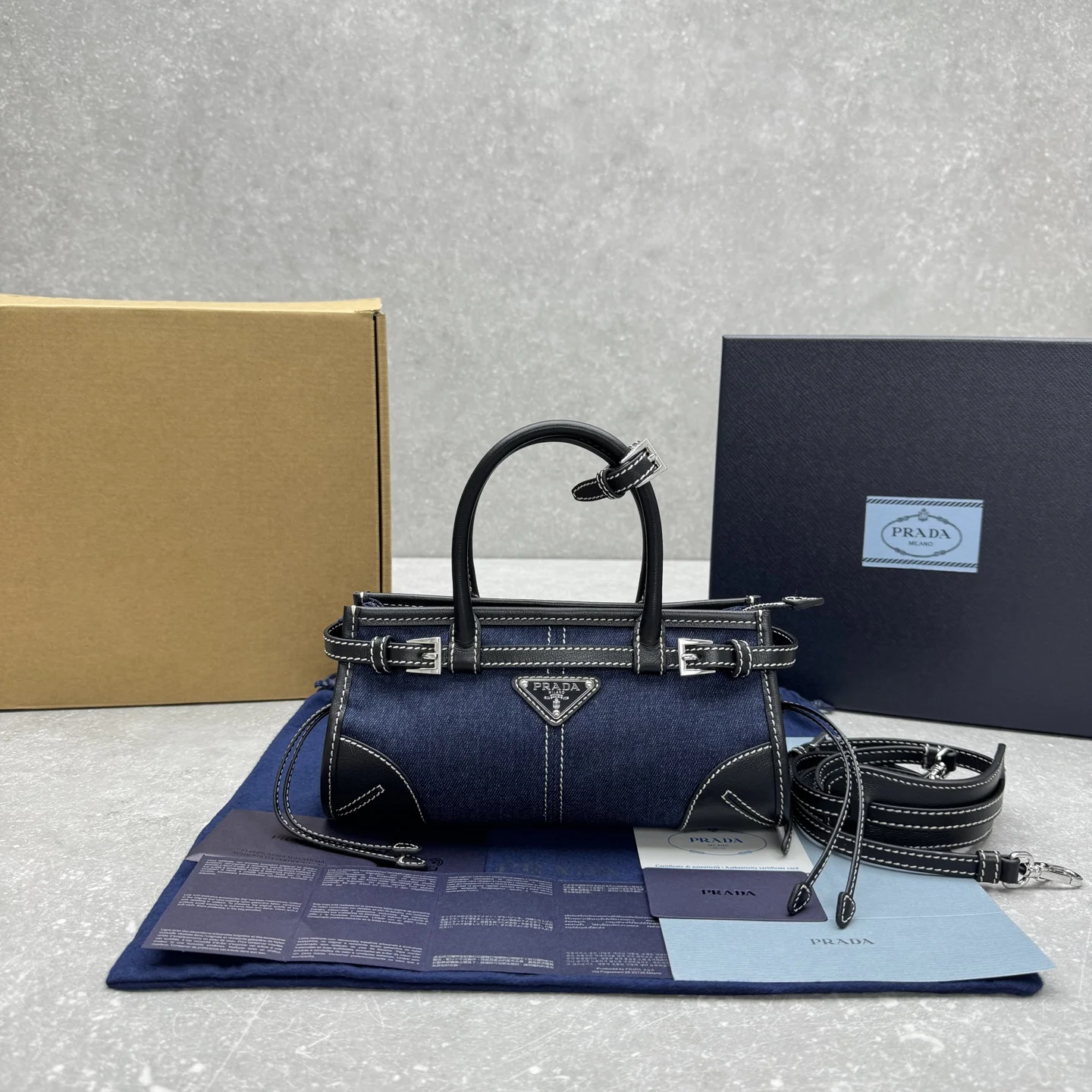 1-3622 Prada Mini Bonnie Denim Shoulder Bag - Image 1