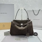 Balenciaga Rodeo Handbag Medium Brown Croc Embossed