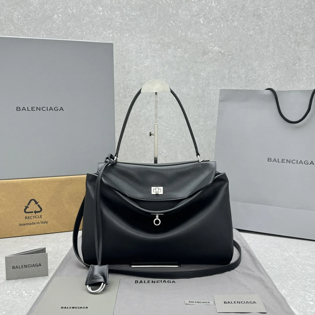 1-3714 Balenciaga Rodeo 24SS Handbag Medium Black/Silver - Image 1