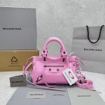 BALENCIAGA Le City Bowling Bag Pink Waxed Leather