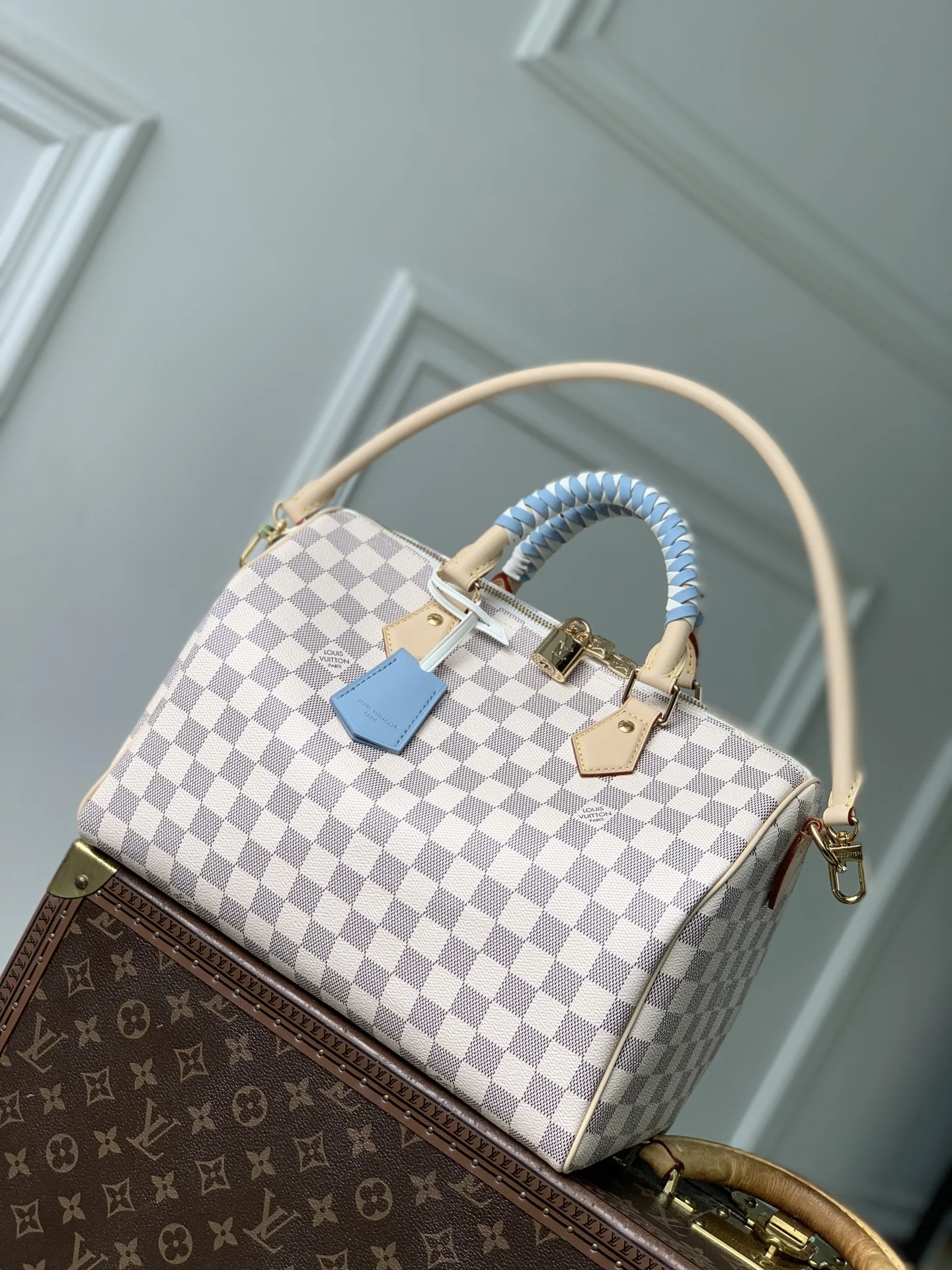 1-3845 Speedy Bandoulière 30 Damier Azur Canvas Tote - Image 1