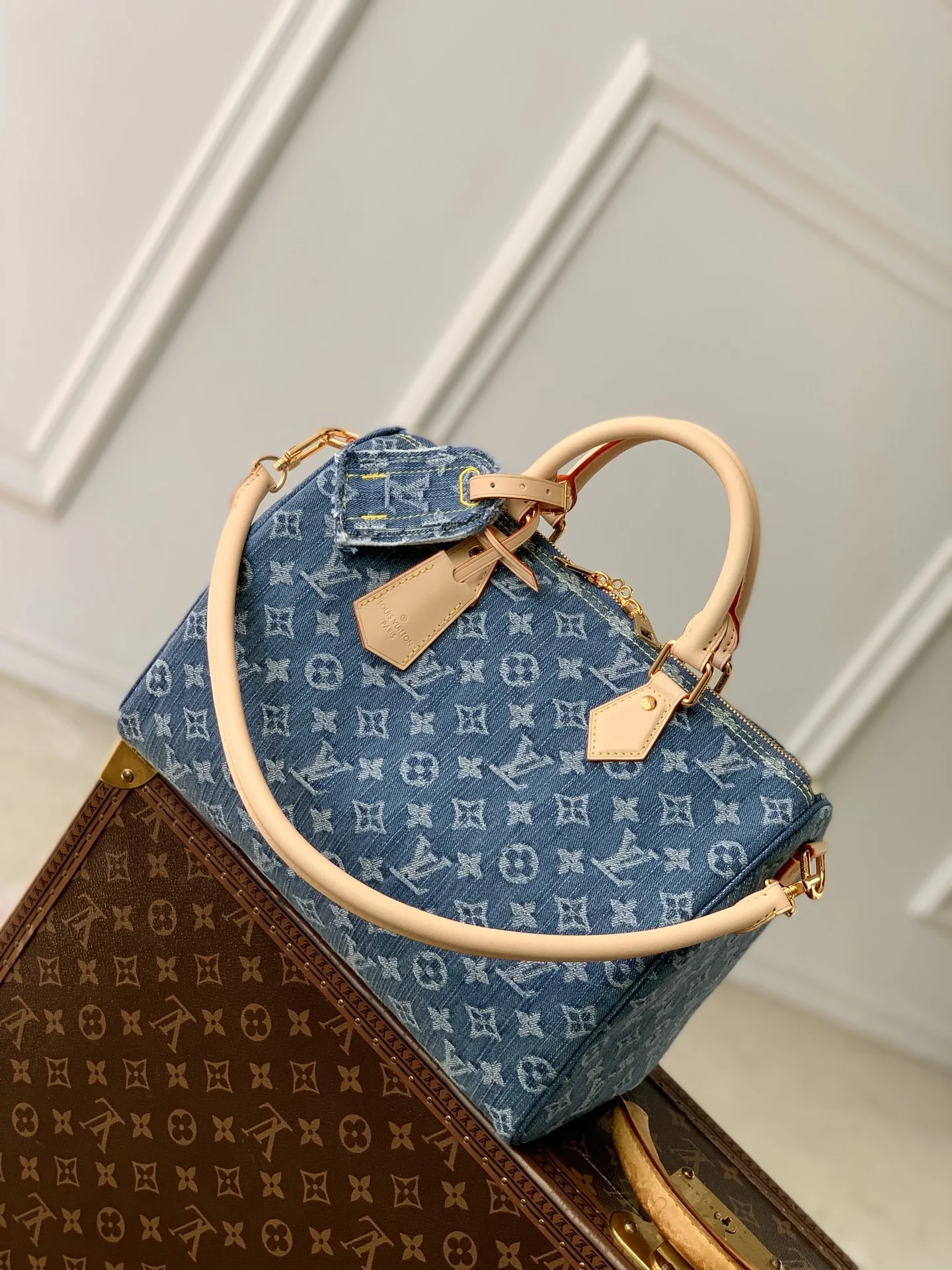 1-3984 Louis Vuitton Speedy Soft 30 Denim Bag - Image 1