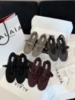 Alaia 2026 Crystal Rhinestone Fishnet Ballet Flats / Mary Jane Shoes