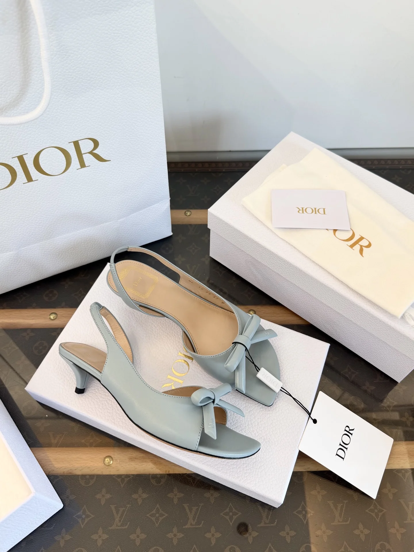 1-4035 Dior Bow Knot Kitten Heel Sandals - Image 1