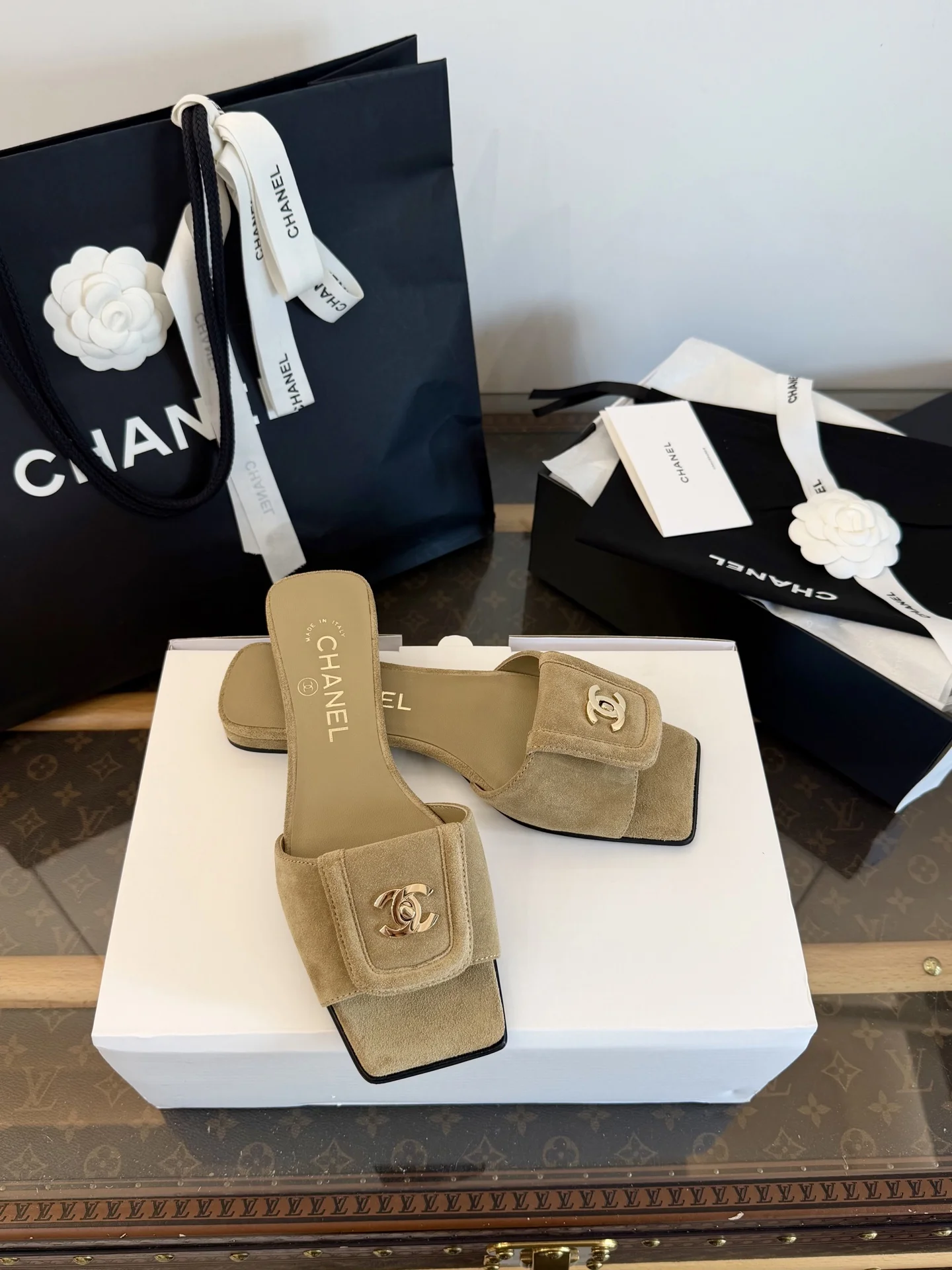 1-4123 Chanel Square Toe Sandals with Double C Logo - Image 1