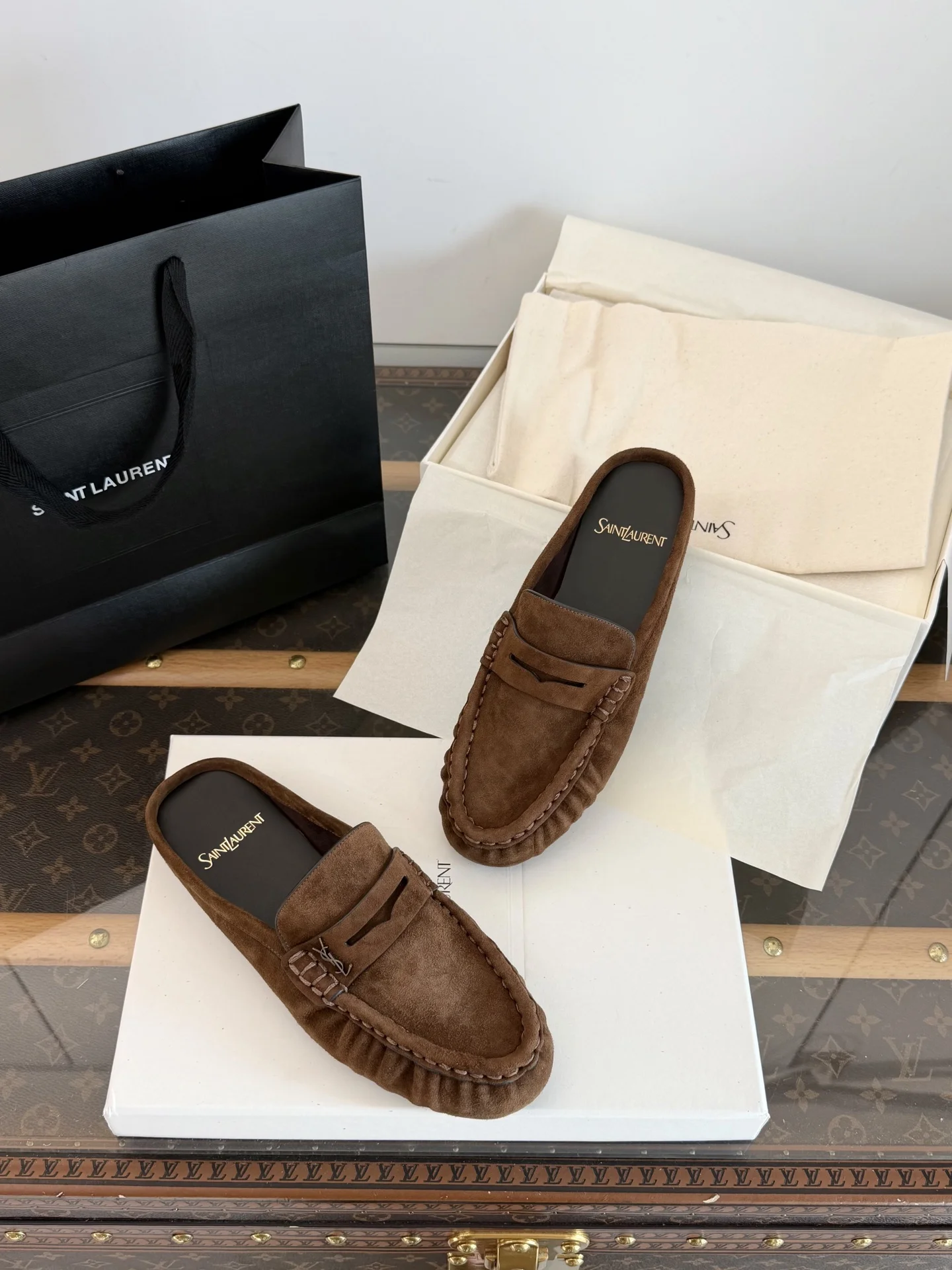1-4130 YSL LE LOAFER Pleated Mule Shoes - Image 1