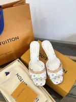 LV x Murakami 2025 White Multicolor Kitten Heel Sandals
