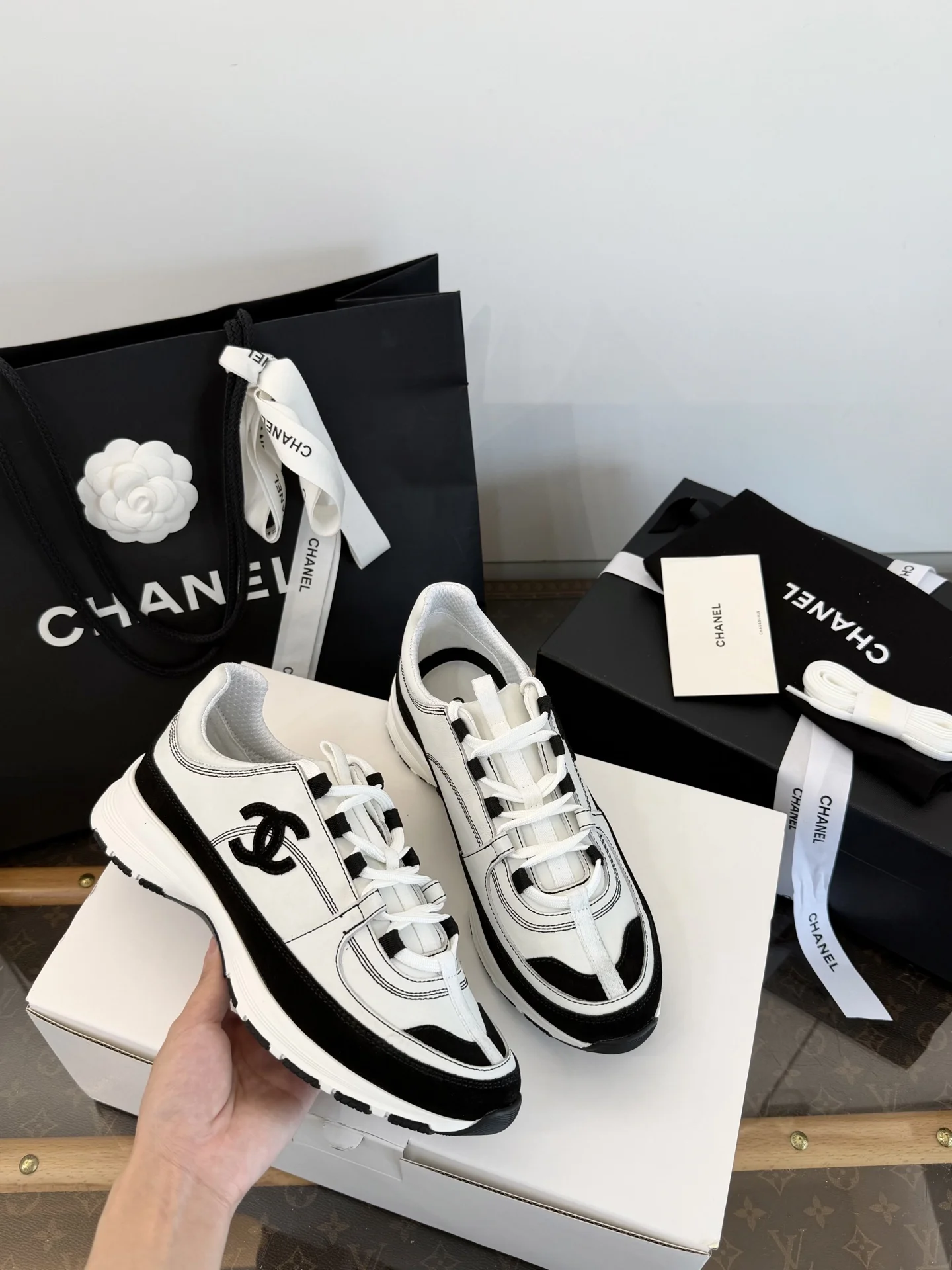 1-4166 Chanel 2026 Black White Panda Comic Chunky Sneakers - Image 1