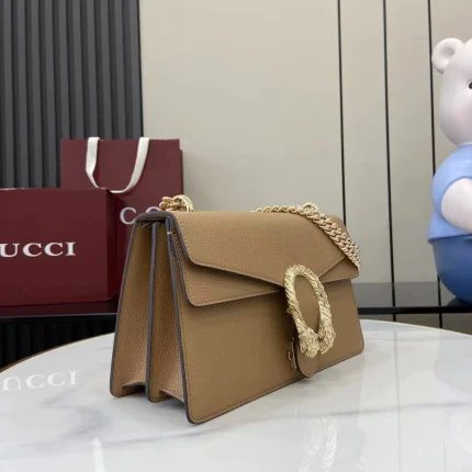 UbestLuxury Gucci 土黄色皮革双虎头锁扣翻盖包 28cm product photo detail 1 SKU GU25636