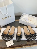 Dior Bow Butterfly Embroidery Slide Sandals - Image 2