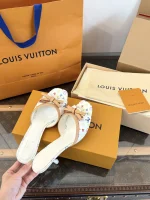 LV x Murakami 2026 White Multicolor Butterfly Bow Kitten Heel Slippers - Image 2