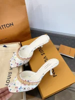 LV x Murakami 2025 White Multicolor Kitten Heel Sandals - Image 2
