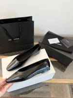 YSL Saint Laurent Smooth Leather Pointed Ballet Flats - Image 3