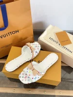 LV x Murakami 2025 White Multicolor Butterfly Bow Flat Sandals - Image 3