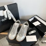 Chanel 2024B Silver Cracked Sports German Trainer Shoes - Image 3