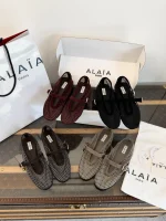 Alaia 2026 Crystal Rhinestone Fishnet Ballet Flats / Mary Jane Shoes - Image 4