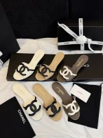 Chanel 2026SS Double C Logo Flat Sandals / Kitten Heel Sandals - Image 4