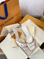 LV x Murakami 2025 White Multicolor Kitten Heel Sandals - Image 4