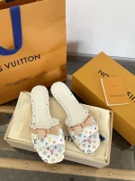 LV x Murakami 2025 White Multicolor Butterfly Bow Flat Sandals - Image 4