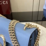 UbestLuxury Gucci 浅蓝色皮革双虎头锁扣翻盖包 28cm product photo detail 4 SKU GU25634