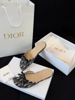 Dior Bow Butterfly Embroidery Slide Sandals - Image 5