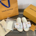 2025 Murakami x LV White Tri-Color Thick Sole Bread Slippers - Image 5