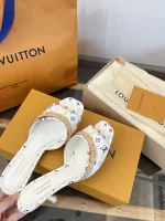 LV x Murakami 2025 White Multicolor Kitten Heel Sandals - Image 5