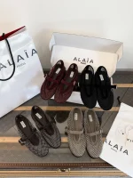 Alaia 2026 Crystal Rhinestone Fishnet Ballet Flats / Mary Jane Shoes - Image 6
