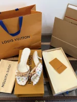 LV x Murakami 2026 White Multicolor Butterfly Bow Kitten Heel Slippers - Image 6