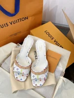 LV x Murakami 2025 White Multicolor Kitten Heel Sandals - Image 6