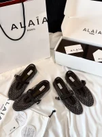 Alaia 2026 Crystal Rhinestone Fishnet Ballet Flats / Mary Jane Shoes - Image 7