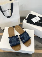 Celine 2025 Denim Canvas Triumph Slippers - Image 7