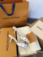 LV x Murakami 2026 White Multicolor Butterfly Bow Kitten Heel Slippers - Image 7