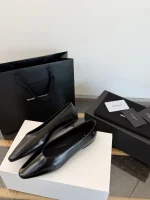 YSL Saint Laurent Smooth Leather Pointed Ballet Flats - Image 7