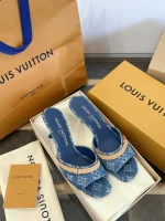 Denim Kitten Heel Slippers - Image 2