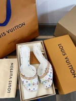LV x Murakami 2025 White Multicolor Kitten Heel Sandals - Image 8