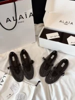 Alaia 2026 Crystal Rhinestone Fishnet Ballet Flats / Mary Jane Shoes - Image 9