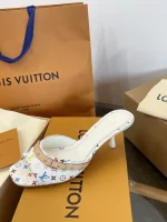 LV x Murakami 2025 White Multicolor Kitten Heel Sandals - Image 9