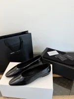 YSL Saint Laurent Smooth Leather Pointed Ballet Flats - Image 9