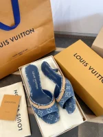 Denim Kitten Heel Slippers - Image 4